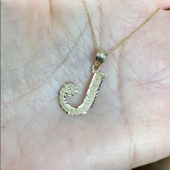 Element Shine Jewelry K Solid Yellow Gold Initial Letter J Charm